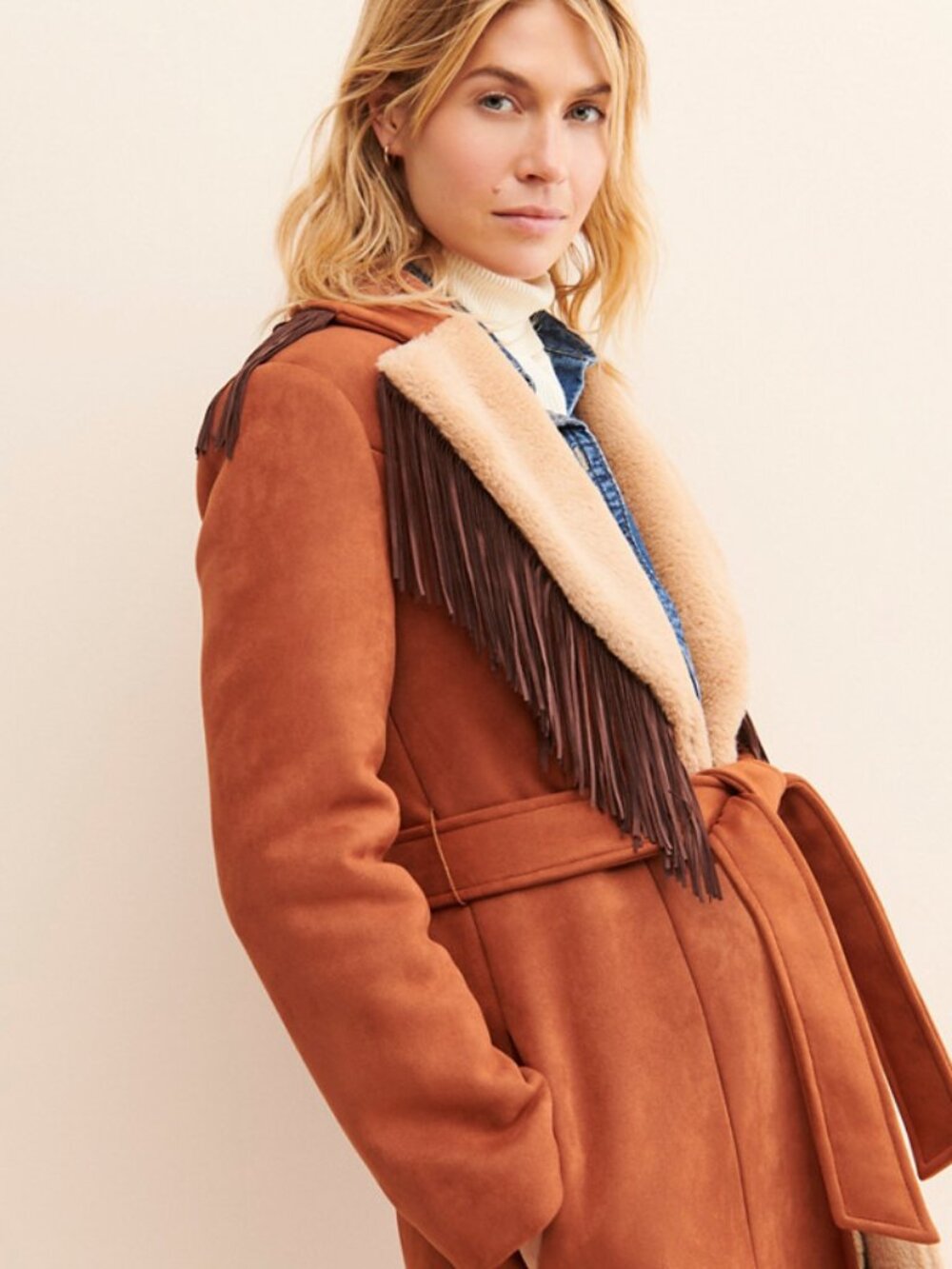 Anthropologie Hutch Daisy Suede Fringed Coat- 1X